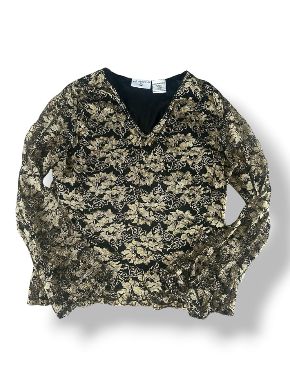 [Kathy Ireland] Black and Gold Floral Top